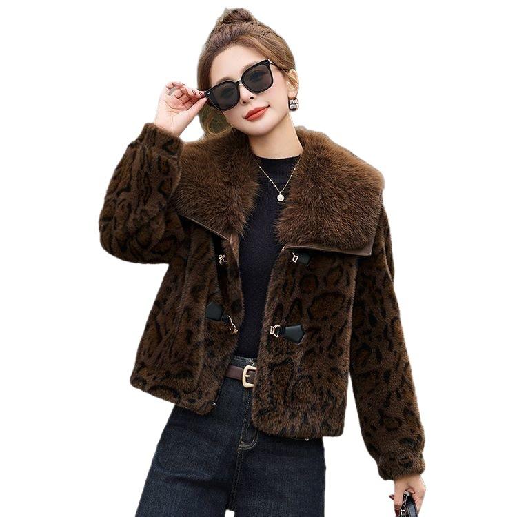 Winter large lapel imitation fur jacket leopard print high-end fashion women's clothing young coat