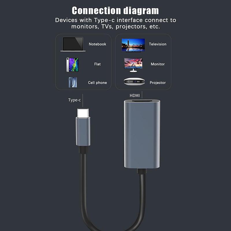 Type C To Hdmi 4K 60Hz Adapter Usb C Usb3.1 Male To Hdtv Female Converter Cable For Laptop Tablet Tv Macbook