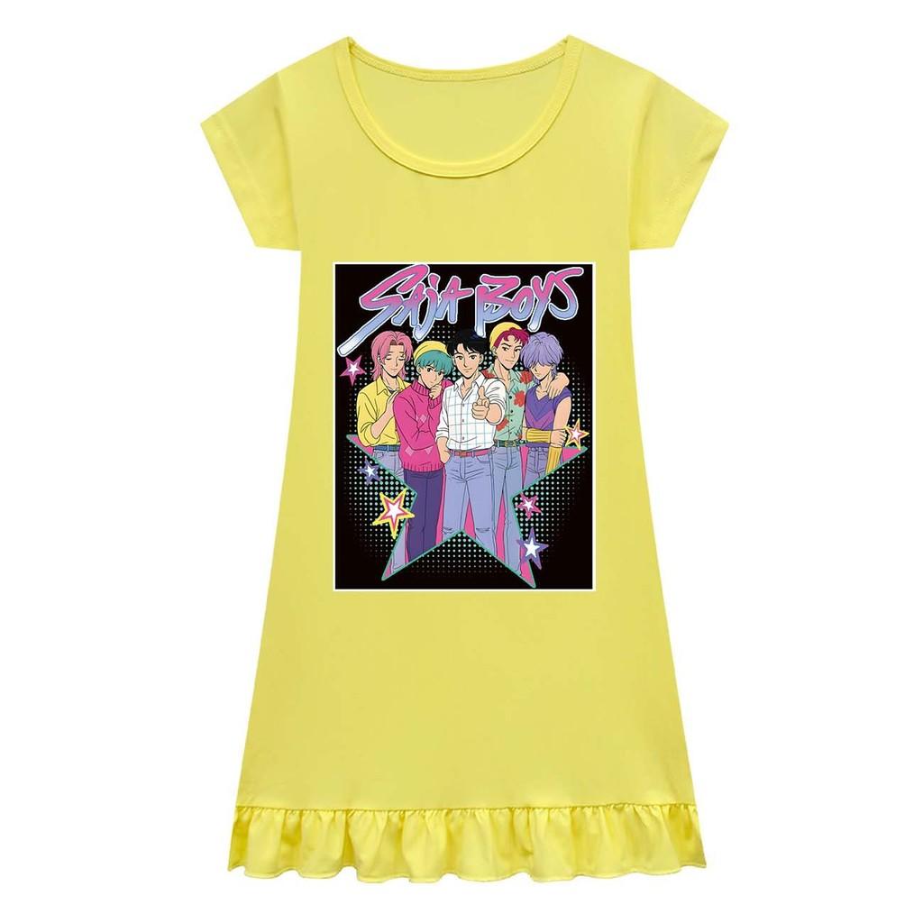 

Детское платье для девочек в стиле аниме, мультяшное, K-POP, с принтом Руми, Зои, Мира, с плиссировкой, с коротким рукавом, повседневное, с круглым вырезом 160cm