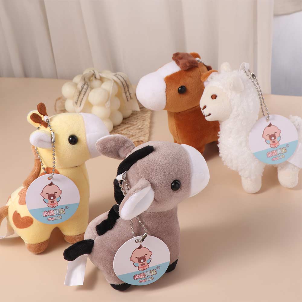 Cartoon Animal Horse Key Ring Horses Plush Donkey Small Doll School Bags Giraffe Pendant  Boy Girl