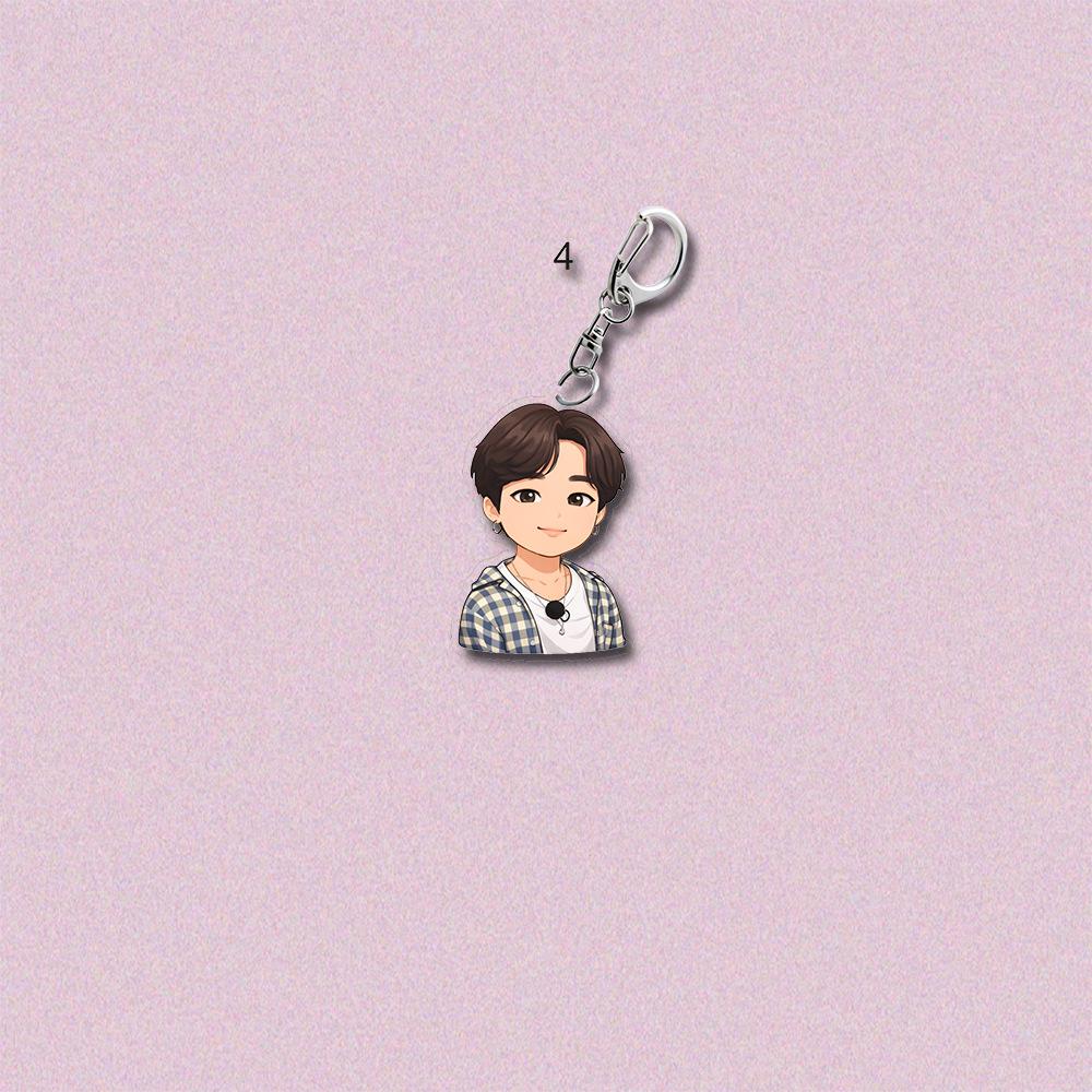 BTS Cute Casual Outfit Cartoon Acrylic Keychain, Bangtan Boys Cartoon Figure Keyring Inspired by Real Photos, Kpop ARMY Fans Bag Charm
