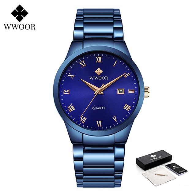 WWOOR Top Luxury Watch For Men 3ATM Waterproof Stainless Steel Date Clock Sport Men's Watch Quartz Wristwatch Relogio Masculino