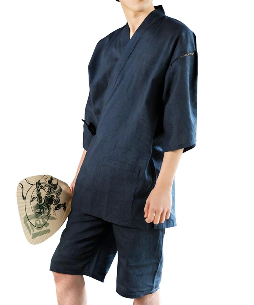 Kyoto Kimonomachi Original Indigo Striped Cotton and Size Day Plus Size [KIMONOMACHI] Men's Jinbei, Linen, 4L, Father's Gift, Loungewear,
