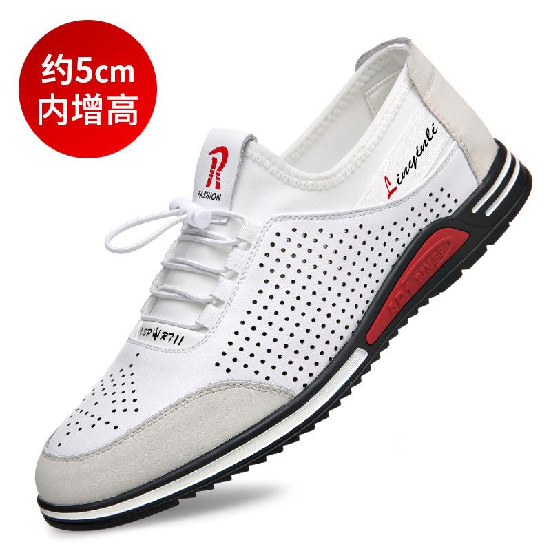 Sapatos de couro masculinos couro de vaca aumento interno de altura sapatos masculinos ocos respiráveis sapatos esportivos e de lazer sola macia respirável sapatos da moda