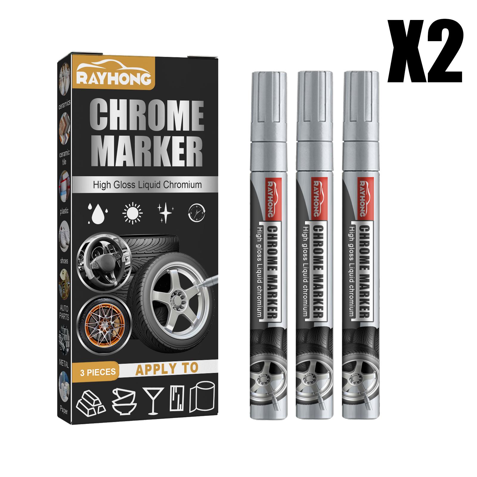

3PCS Car Wheel Rims Chrome Mirror DIY Chrome Paint Repair Pen Finish Repair for Tyre Graffiti Colouring and Coating