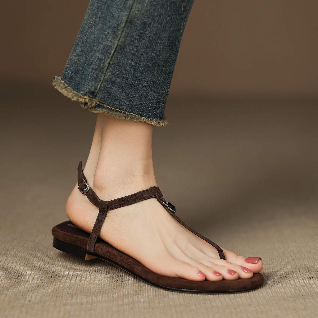 Krazing Pot Suede Summer Size 42 Low Heels Luxury Shoes European Design Women Women Peep Toe Slip On Sandals