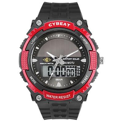 J-AXIS Unisex BCY03-RE (Analog Dijital Saat CYBEAT Kırmızı Güneş Alevi) Yuvarlak Saat Siyah Dijital&Analog