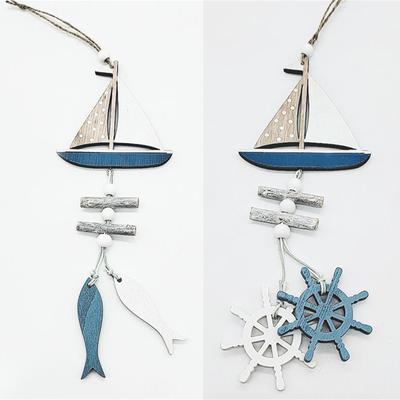 Ocean Style Wood Crafts Pendant Creative Gift Fish Boat Home Decoration Fish Ornaments Beach Ocean Theme Wall Hangings Decor