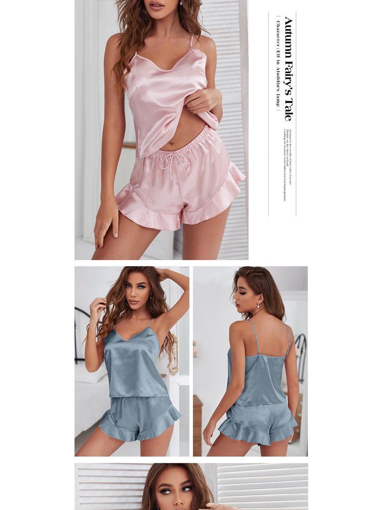 Danny Lin Women's Sexy Ice Silk Pajama Set - Camisole & Shorts, Summer Home Wear