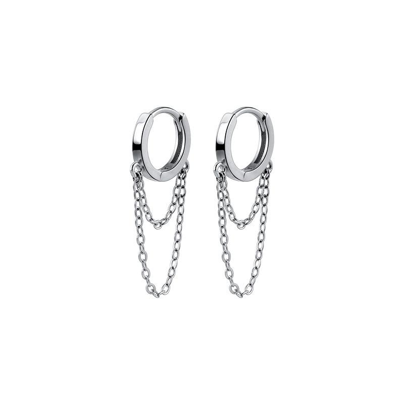 925 Sterling Silver Trendy Geometric Link Chain Tassel Hoop Earrings for Women Girls Party Gift Fine Jewelry