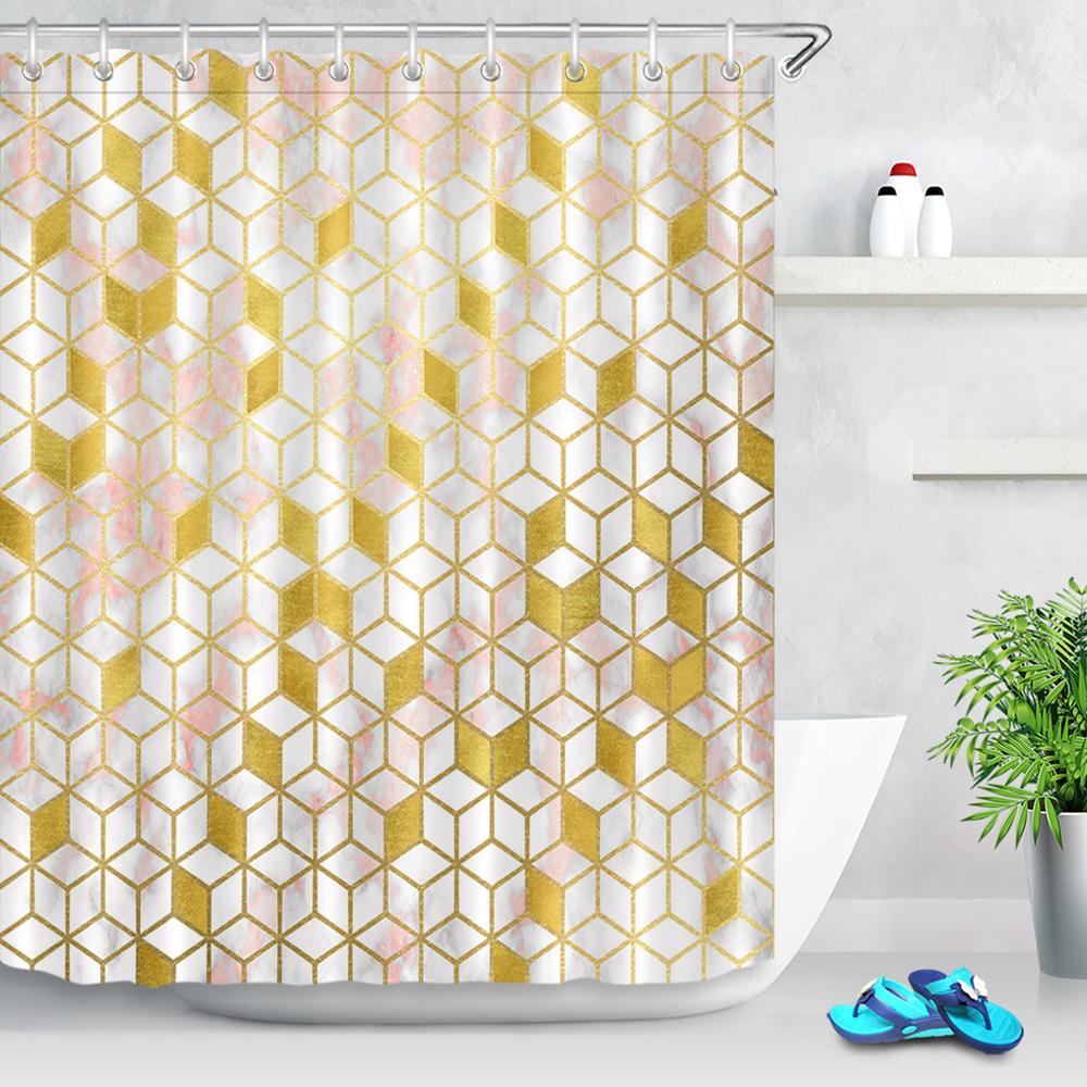 Golden Geometry Rhombus Nordic Marble Texture Shower Curtains Bathroom Curtain Waterproof Polyester Fabric For Bathtub Decor
