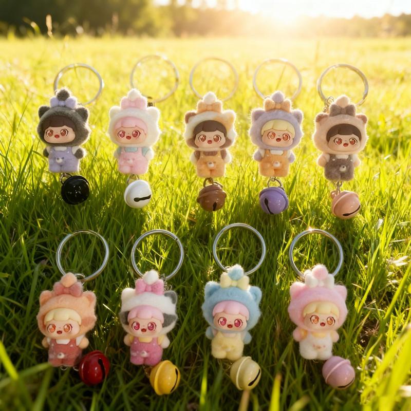 Non-Toxic New Cartoon Cute Cat Head Children Cute Doll Flock Doll Handmade Diy Pendant Keychain Set Gift
