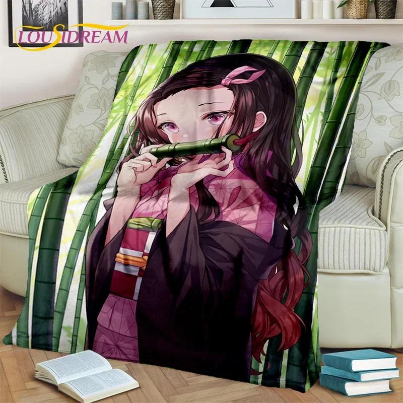 Kamado Nezuko Demon S-Slayer Japan Anime Mykt flanellteppe for senger Soverom Sofa Piknik, Kasteteppe for barn Utendørs Fritid
