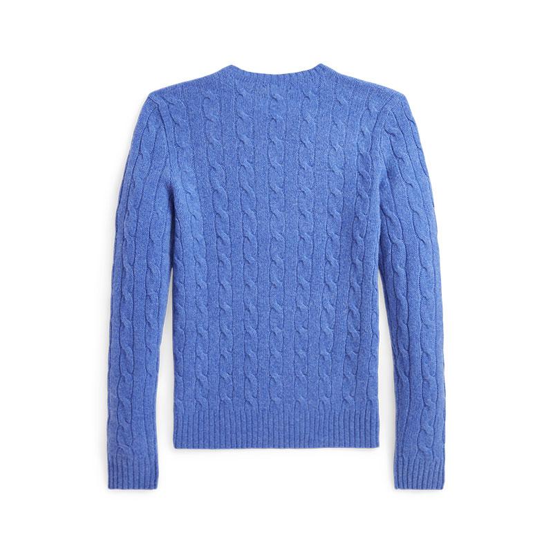 Polo Ralph Lauren Solid Color Small Pony Embroidered Cable Knit Round Neck Slim Fit Long Sleeve Sweater Women sweater Blue WMPOSWENC021034-400