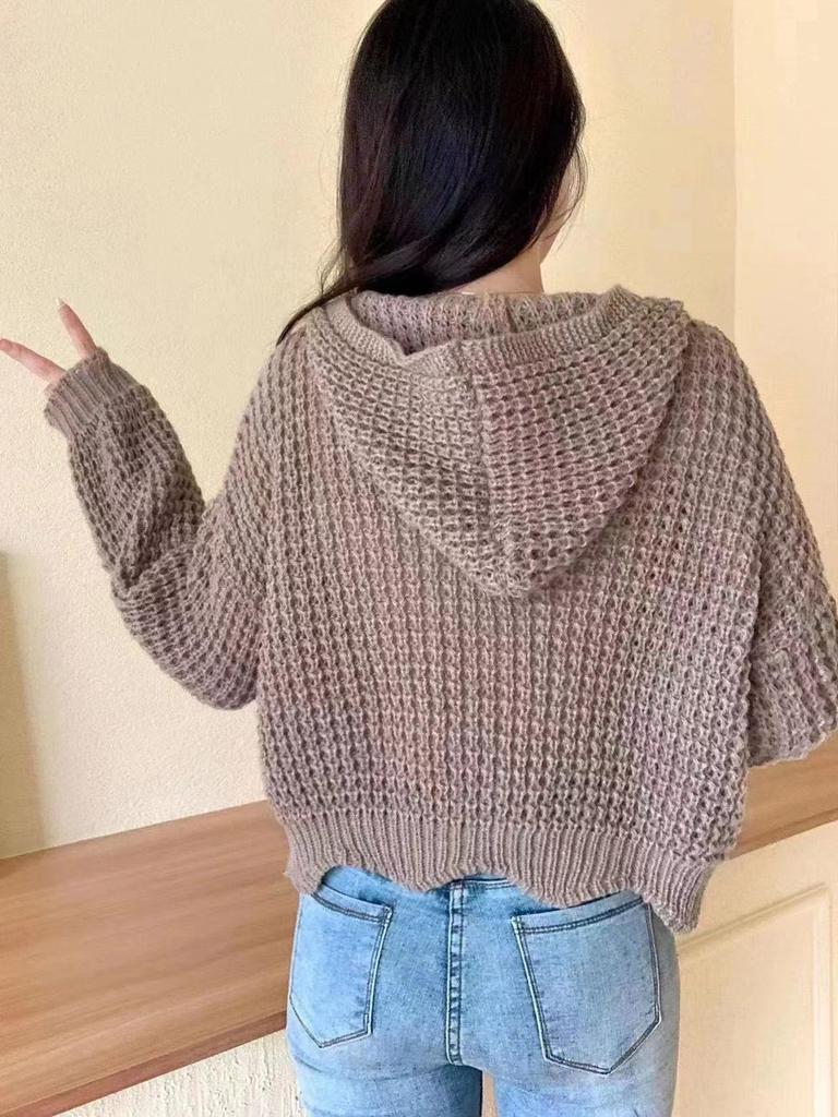 Korean Style Women's High Collar Thick Knit Zipper Sweater Jacket
