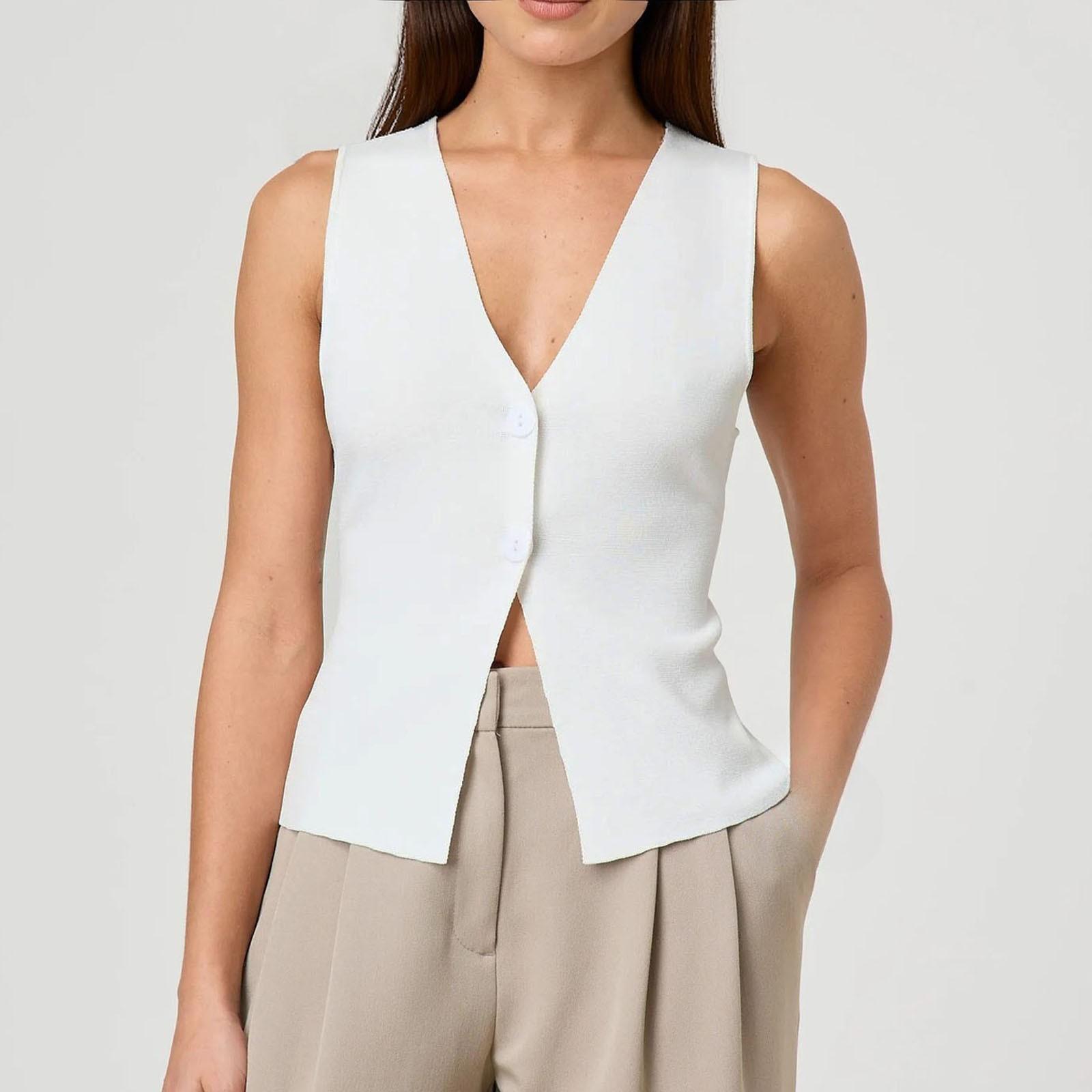 

Женский повседневный модный ретро приталенный однобортный жилет без рукавов M белый