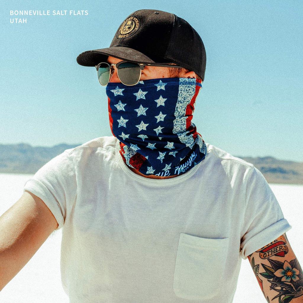 Red White Blue American Flag Outdoor Face Mask by IndieRidge Microfiber Polyester Multifunctional Seamless Headwear & "Old Glory" -