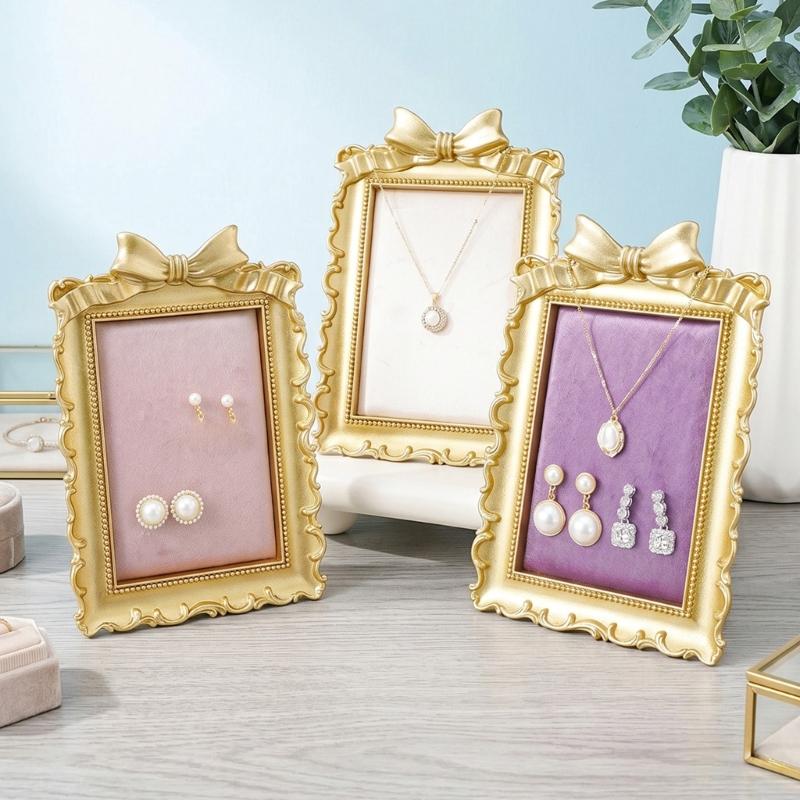 Tabletop Jewelry Display Stand with Soft Lined Panel and Frame for Necklaces Earrings Rings, Home Organization