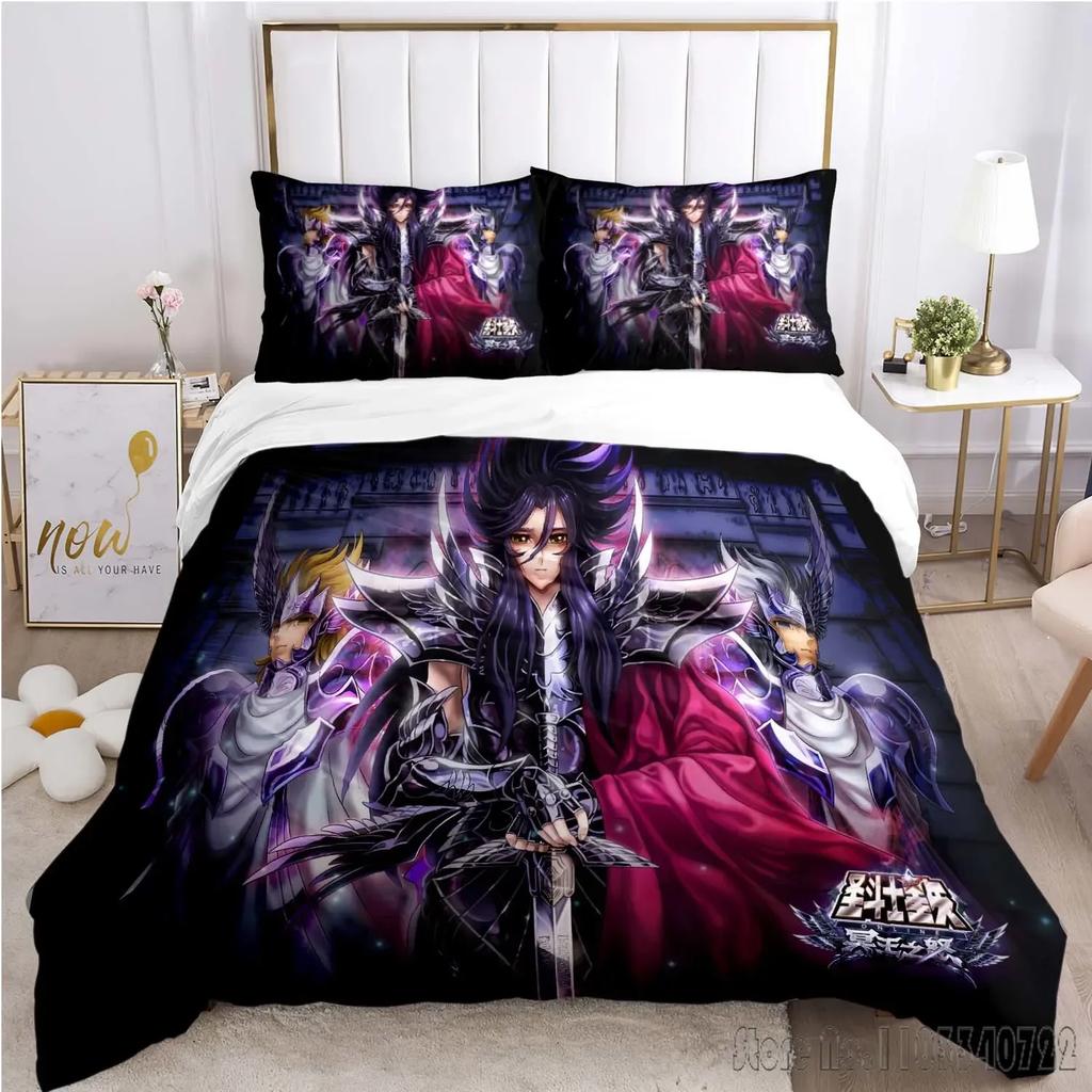 Admire Saint Seiya Pattern Cartoon Set de husă de pilotă HD Husă de cuvertură pentru copii Seturi de lenjerie de pat Lenjerie de pat Decor dormitor
