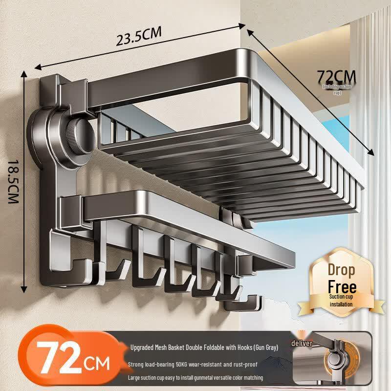 Abdo Drill-Free Suction Cup Glass Towel Rack with Shelf
