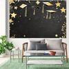 2D Flat Printing Black Gold Graduation Background Cloth for 2026 Graduation Ceremony Photoshoot