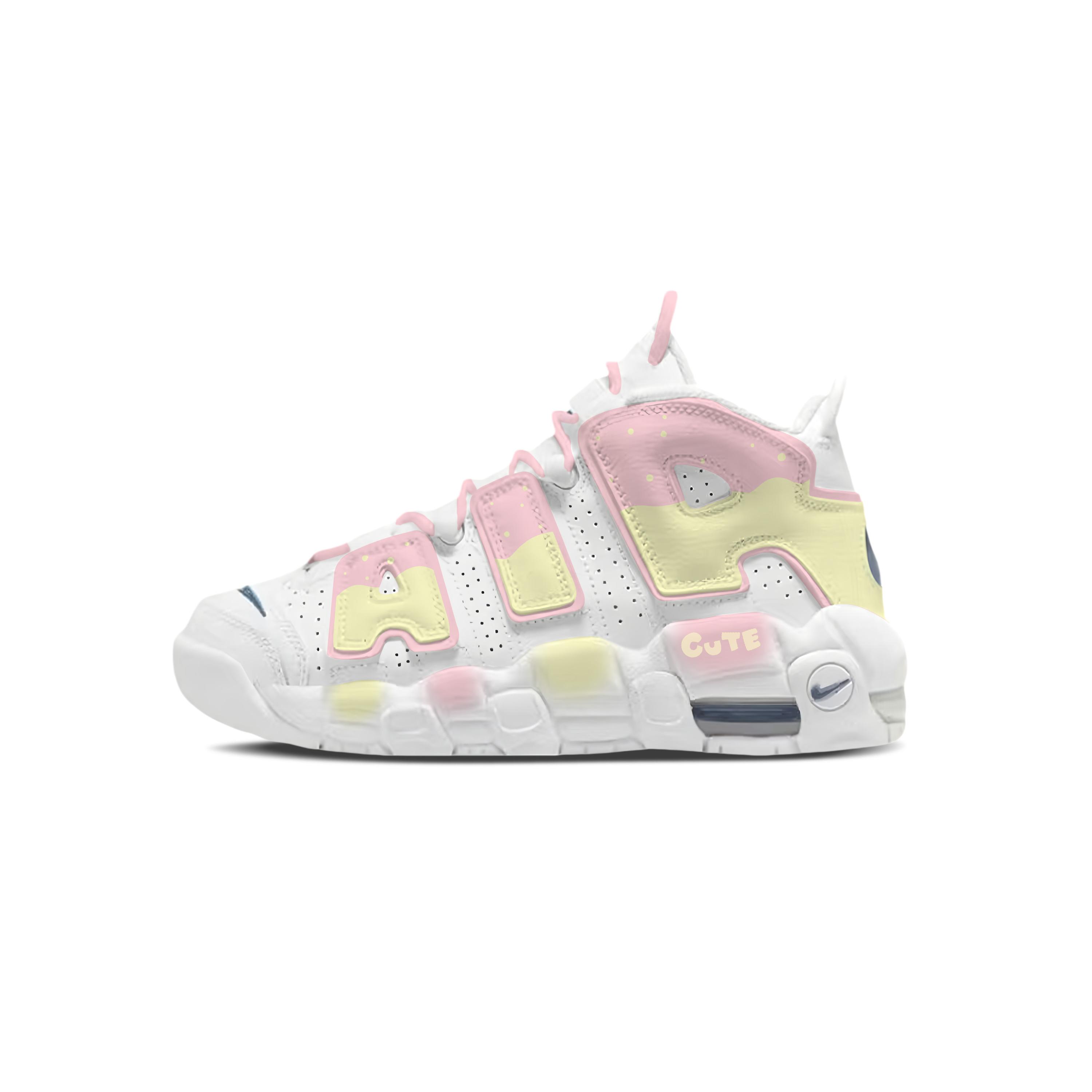 

Nike Air More Uptempo Soft And Adorable Macaron Cushioning Breathable Mid top Basketball Shoes Women s White Pink DH9719-100(Team1868) 35.5
