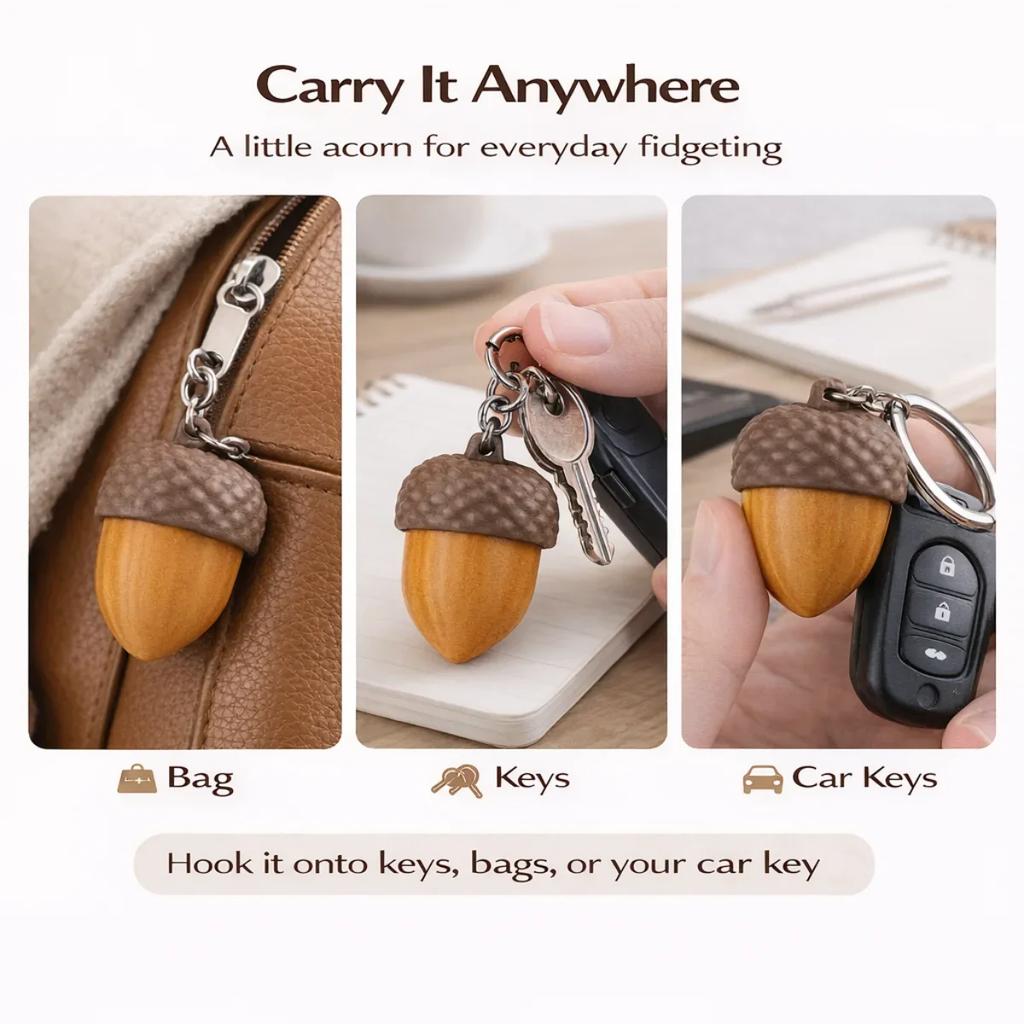 Acorn Pop Fidget Clicker Keychain Silent Stress Relief Toy Portable Key Ring Bag Charm Gift