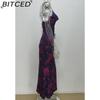 BITCED Spring Women's Fashion: Sensual Printed Strappy Waist-cinching Bodycon Maxi Halter Neck Dress