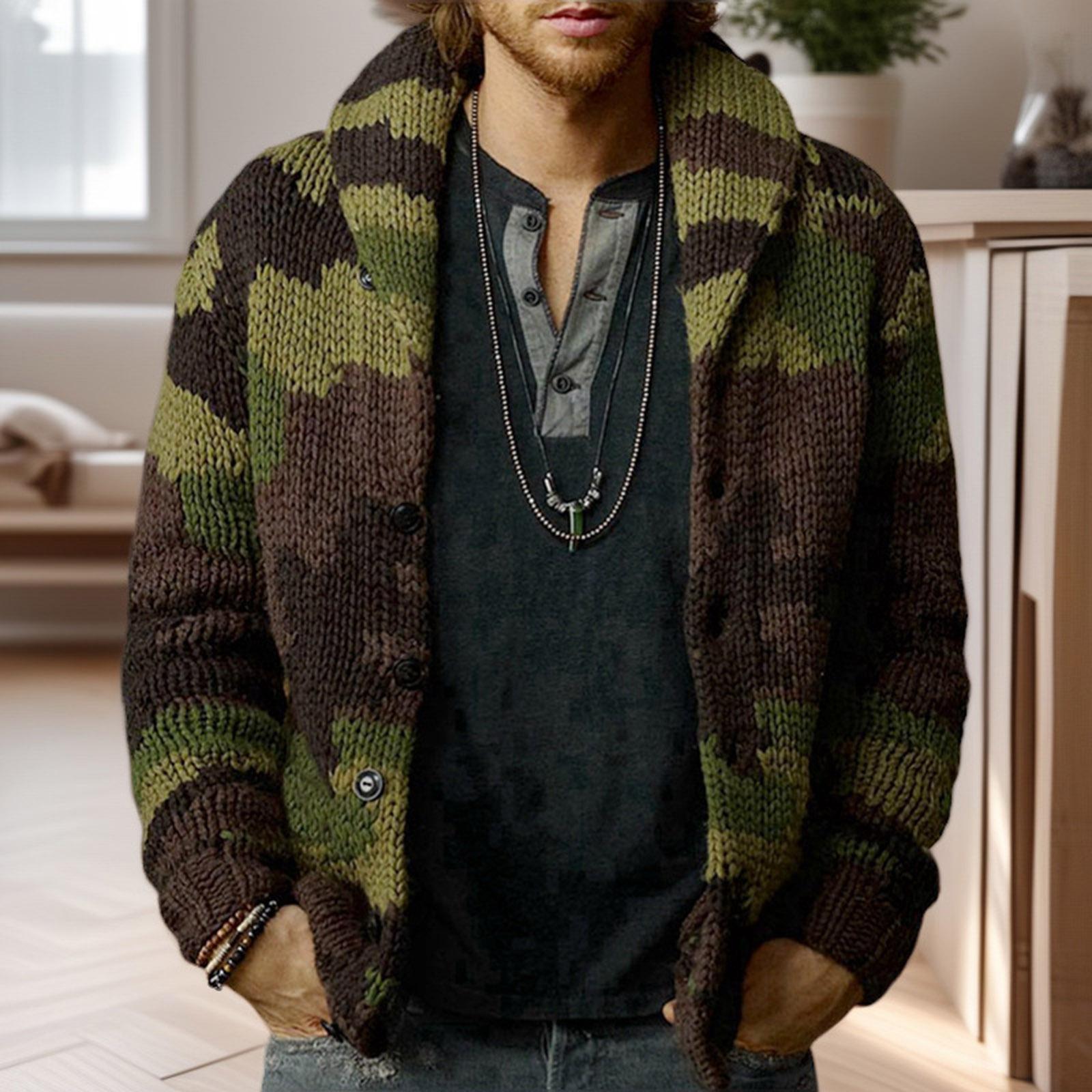 

Мужской кардиган на пуговицах с лацканами, приталенная верхняя одежда, вязаный свитер XL