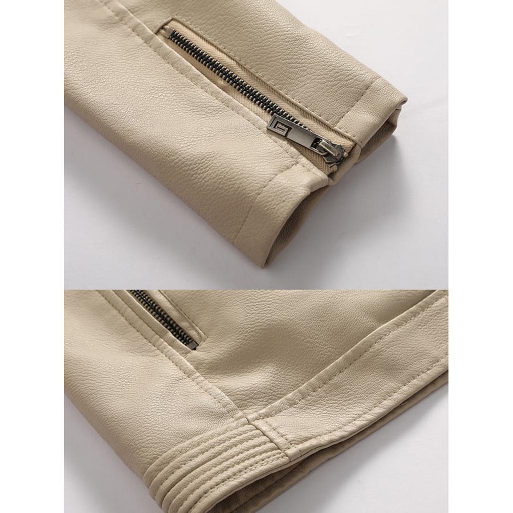 Pánská ležérní módní jednobarevná kožená bunda se zipem a kapucí