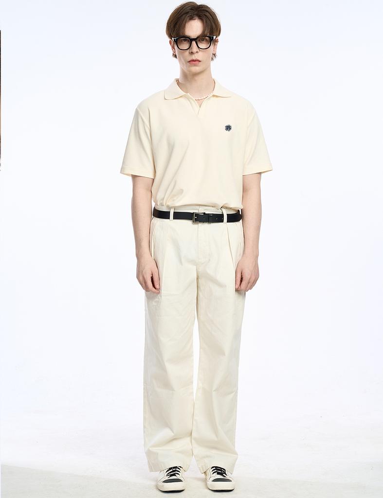 CLEVER FIELD Clover Embroidered Essential Pique T-Shirt_Cream
