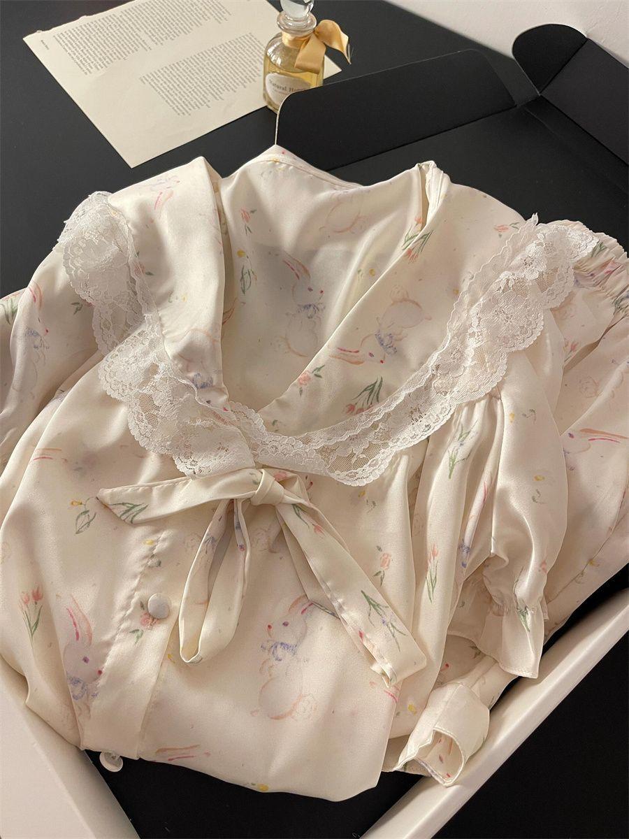 

New high-end lace rabbit pajamas summer short-sleeved shorts doll collar set Xiaoxiangfeng loungewear S