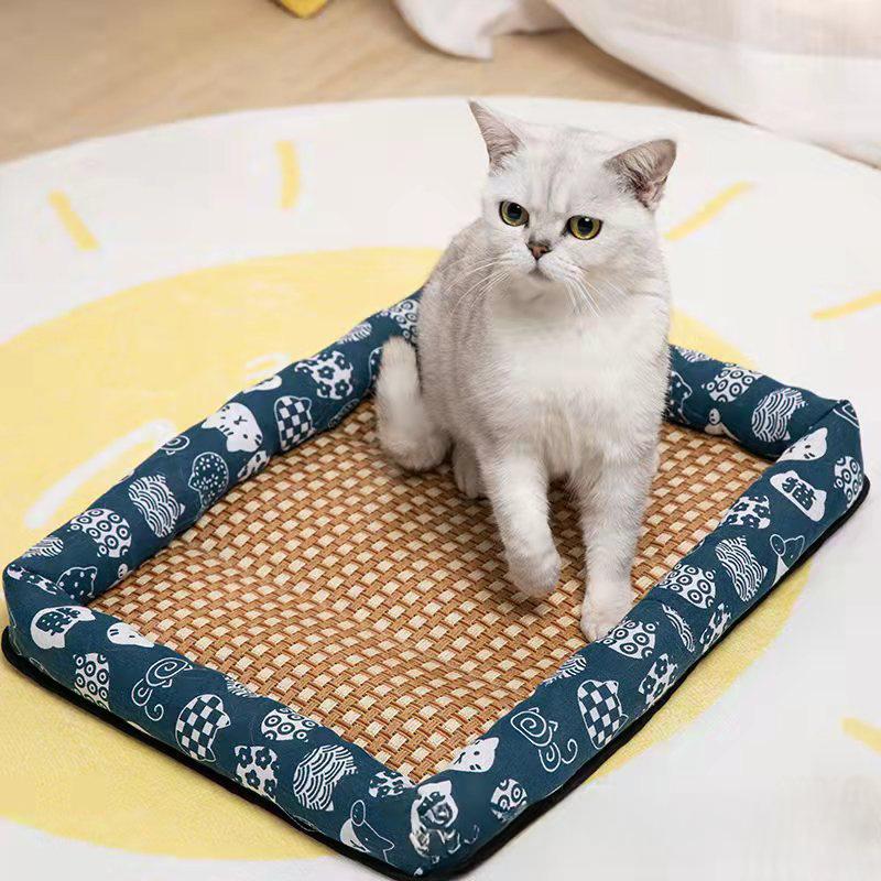 Katzennest Sommer Leinenmatte Nestmatte Kühlend Sommer Hundebett Katzenbett Rattanmatte Quadratisch Kühle Nest Kühlende Liege