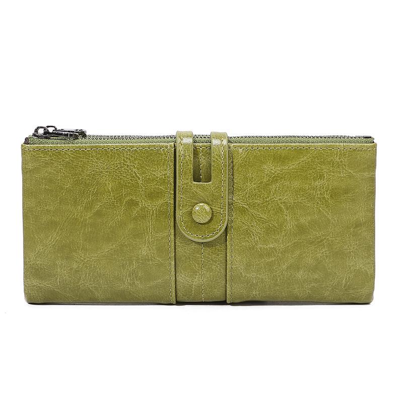 2025 RFID-Blocking Anti-Magnetic Women's Retro Oil Wax Leather Clutch/Long Wallet.