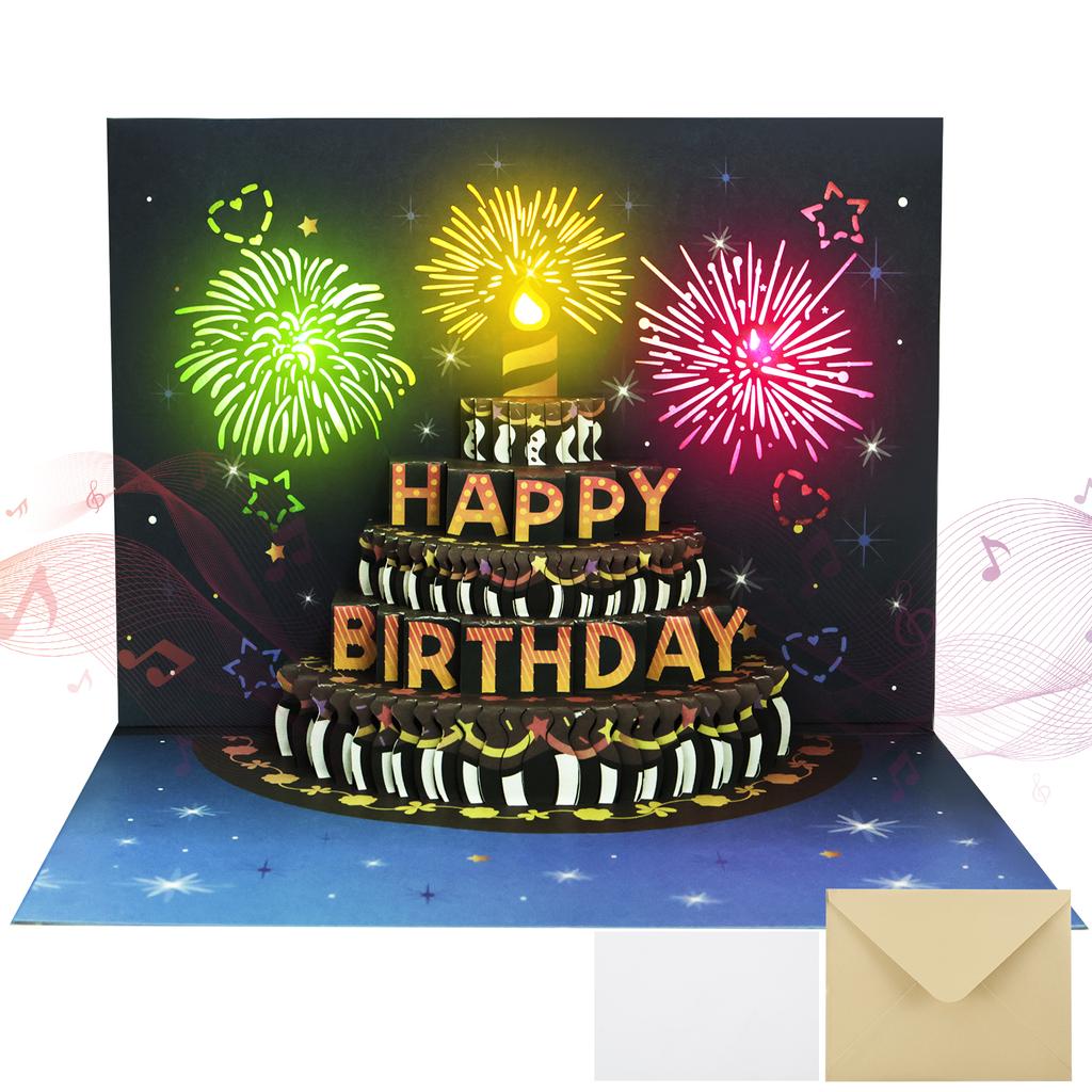 3D Light Music Birthday Card Pop Up Happy Birthday Card Fireworks Birthday Greeting Cards Happy Birthday Party Gift Message Card