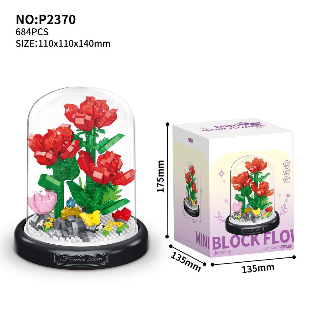 Flower Constructor Blocks Home Decoration Bouquet Flowers Model Building Blocks Toy Assembly Toy Birthday Gift for Children Girl
