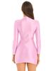 Womens Long Sleeve Bodycon Dress Mock Neck Glossy Stretchy Nightclub Attire