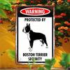 Panneau d'avertissement de sécurité Boston Terrier Vintage 20x30 cm Décor Mural en Fer Vieilli Rustique Avec Trous Pré-Perforés Texte Chinois