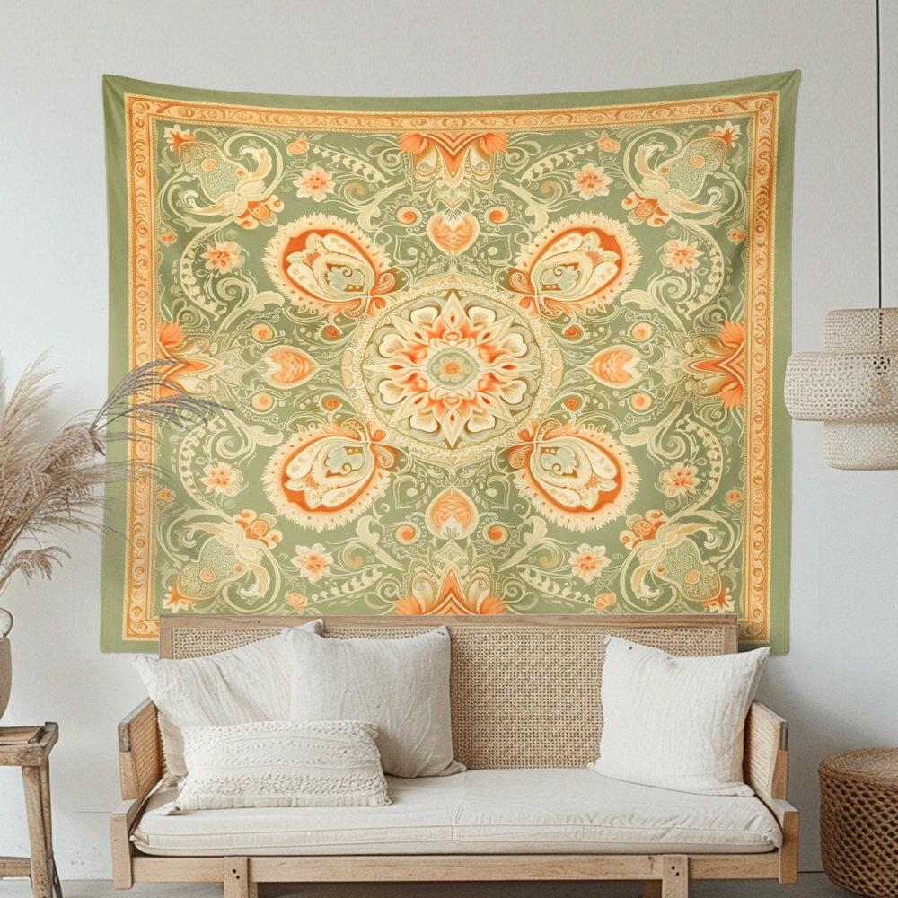 Retro Bohemia Tapestry Floral Wall Art Tapestry Aesthetic Indian Boho Design for Living Room Bedroom Dorm Decor Backdrops Cloth