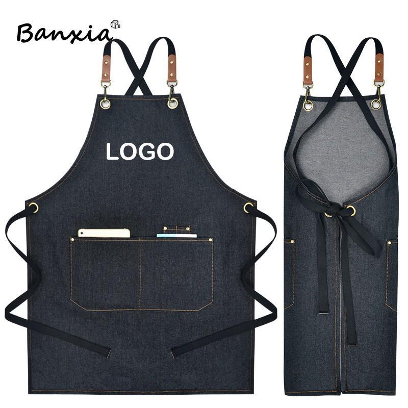 Denim Waterproof Canvas Apron for Coffee Shop, Florist, Bakery - Unisex Japanese Style