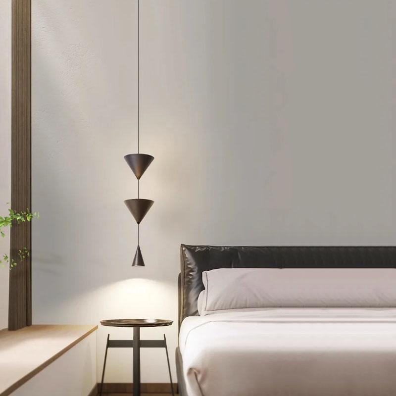 Led Pendant Lamp Bedside Chandelier Cone Long Modern Bedroom Conical Creative Hanging Spotlights White Black  For Home Room