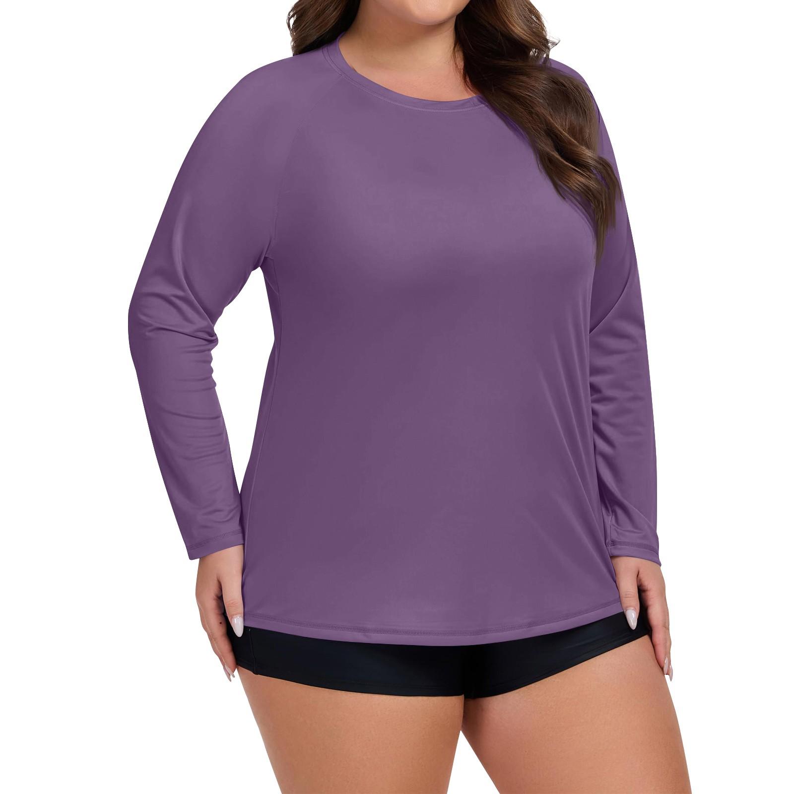 

Women s Solid Color Large Size Long Sleeve Swimsuit Sun Jacket Quick Dry Hiking Top XXXXXL фіолетовий