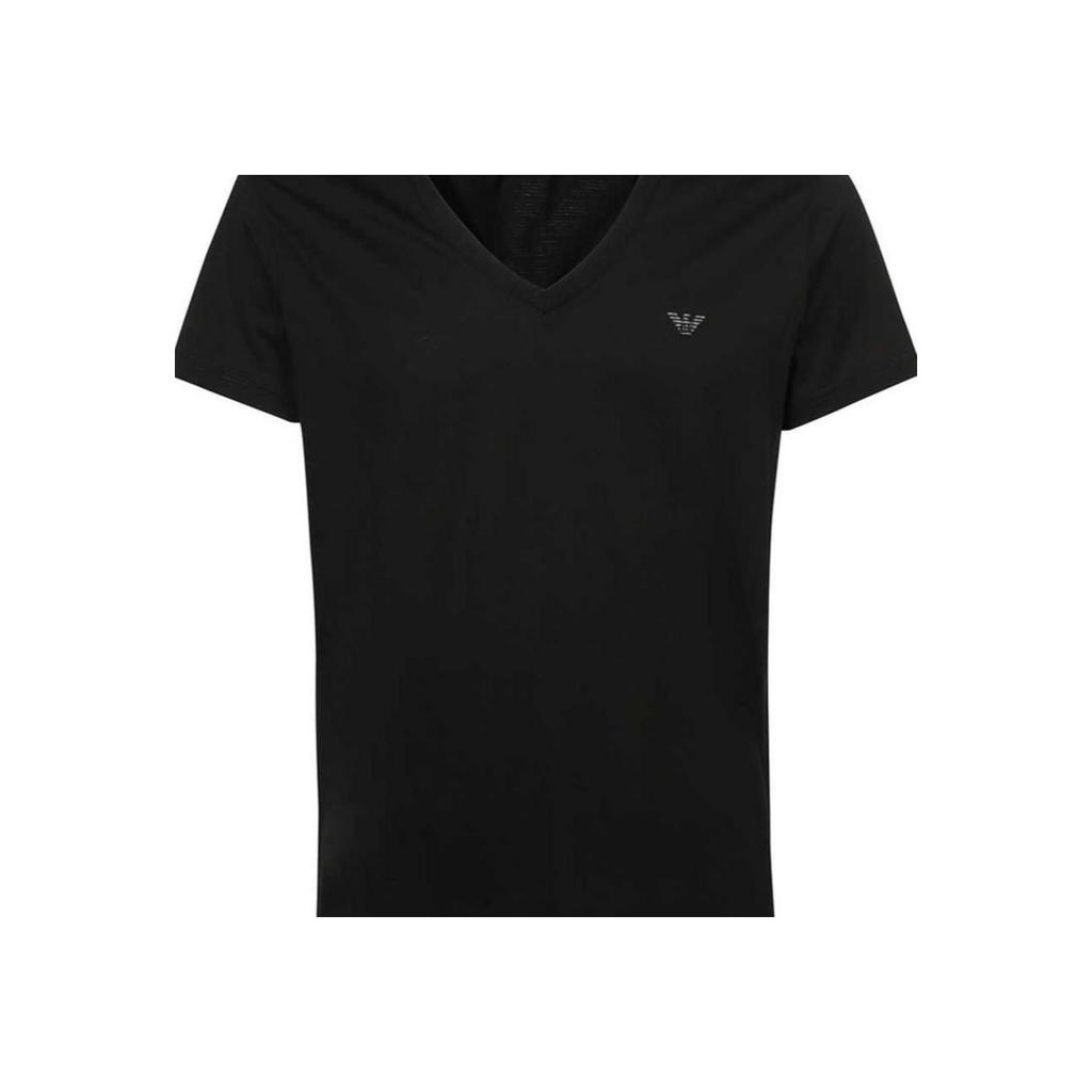 Emporio Armani Logo V-Neck Fitted Straight-Cut Short Sleeve T-Shirt Men Tops Black 211801-1P477-0020