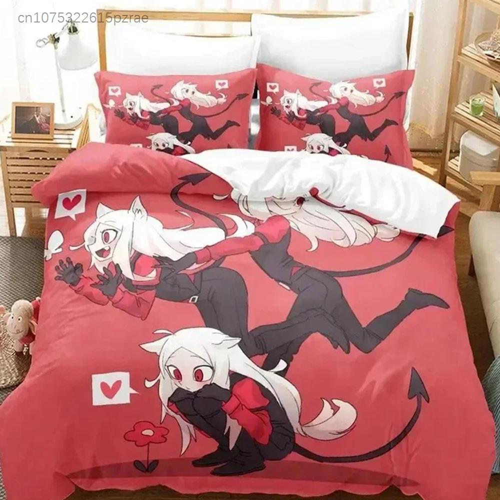 Anime Game Helltaker Bedding Set Printed Bed Set With Pillowcase Bed Duvet Cover Soft Queen King Size Bedclothes Home Boys Adult