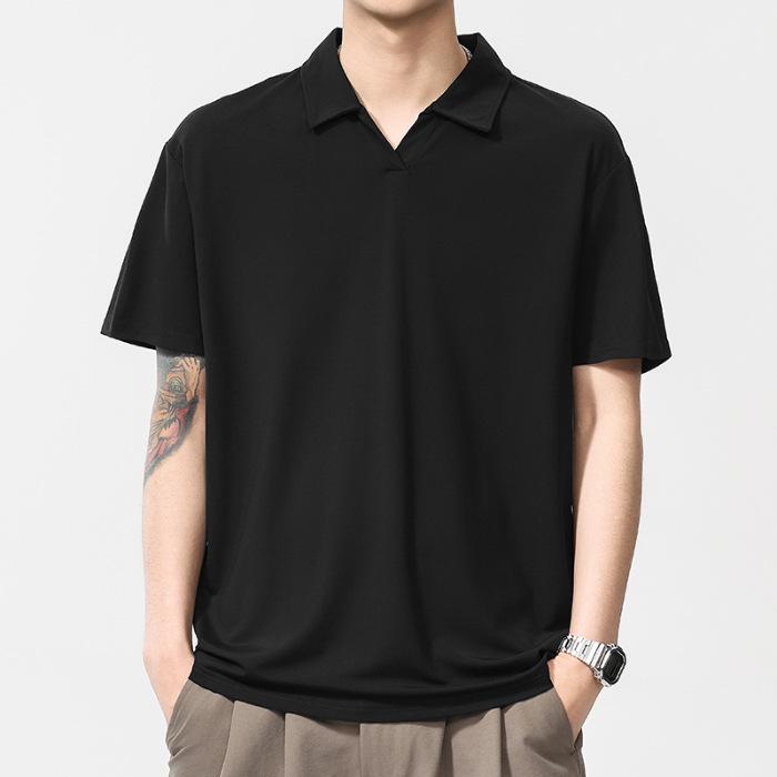 

Летняя мужская новая рубашка поло Мужская трикотажная ткань с коротким рукавом Деловая мужская с коротким рукавом 4XL чёрный