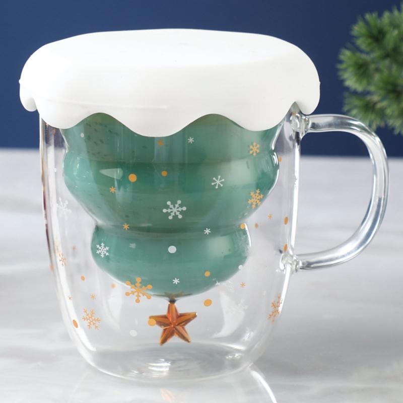 300ML Lovely Christmas Tree Glass Cup Heat-Resistant Double Wall Glass Cup
