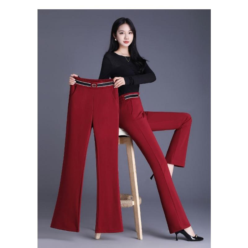 

Women s Red High Waist Wide Leg Trousers Elastic Waistband Casual Formal Pants S червоний