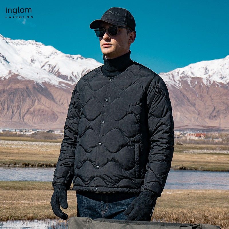 

Yingjuelun 90 White Duck down Lightweight down Jacket for Men, Water Ripple Short Style Without Collar, Lightweight Inner Layer Jacket X