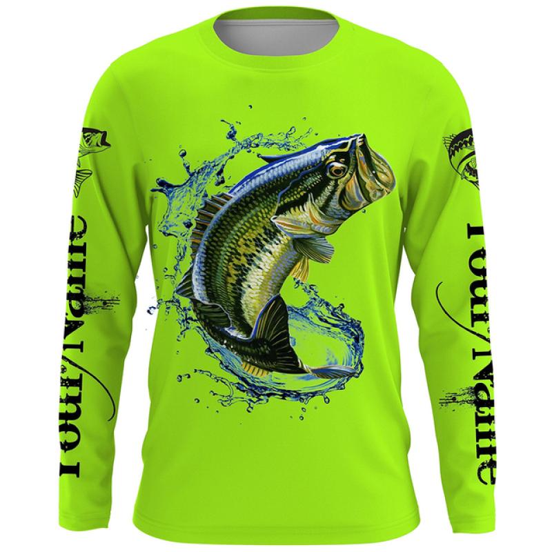 Men's Outdoor Fishing T-shirt, Long Sleeved Shirt, 3D Underwater Fish Pattern, Casual and Fashionable, Round Neck
