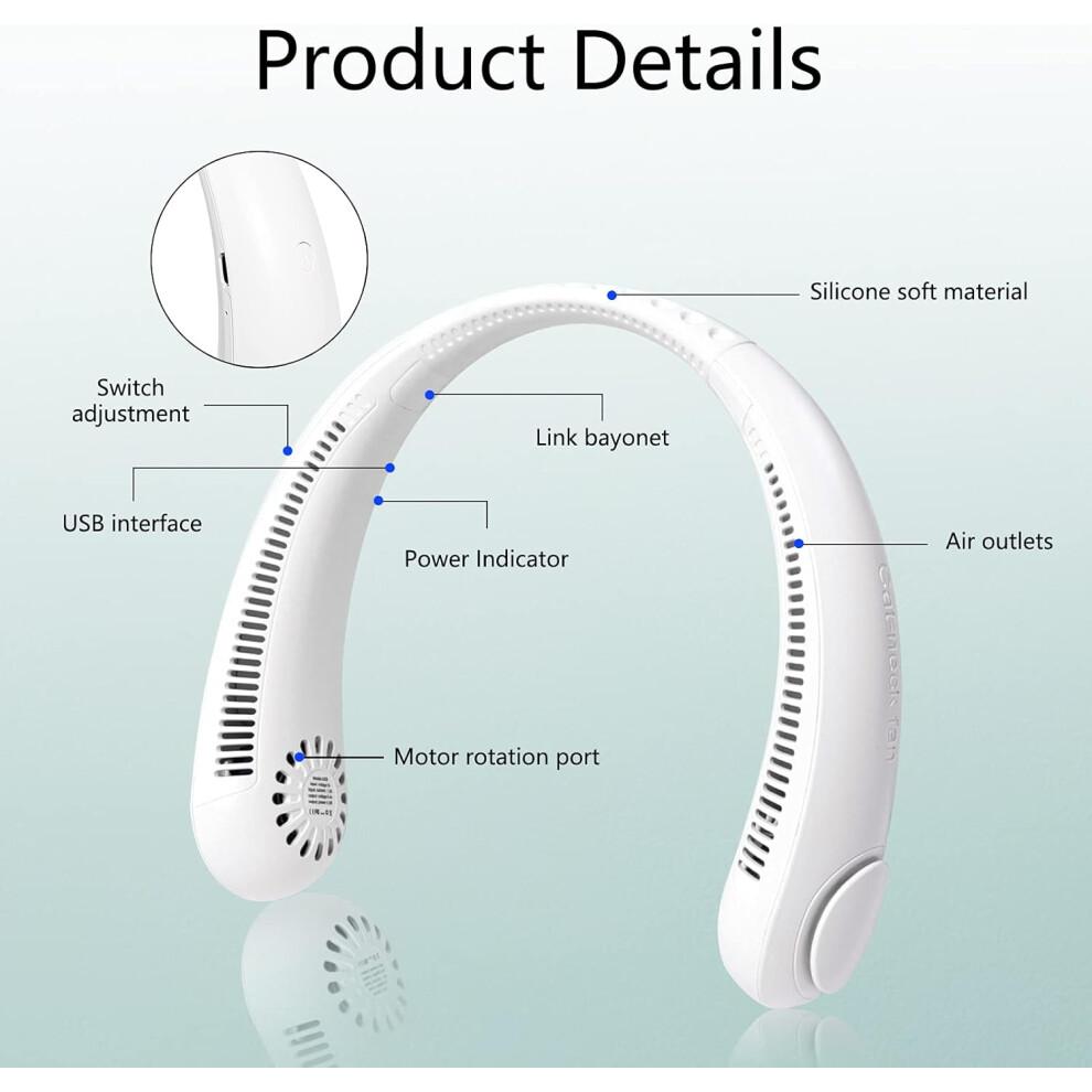 Hands-Free Bliss, Portable Bladeless Neck Fan, Ultra Quiet 360 Degree Cooling, Ergonomically Designed for All-Day Comfort, Rechargeable with Built-In